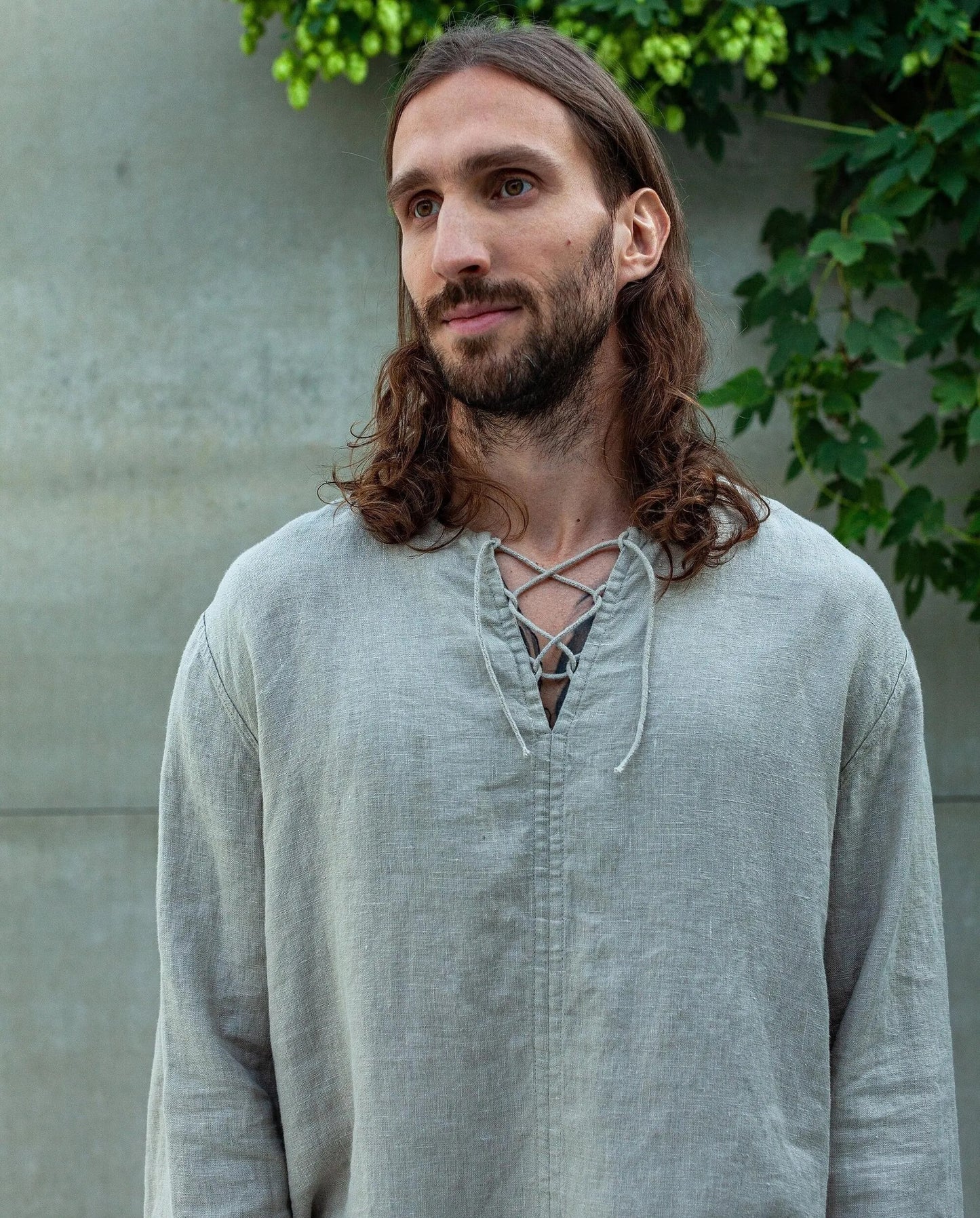 Men’s Medieval Linen Tunic, TARASA Laced Neck Shirt