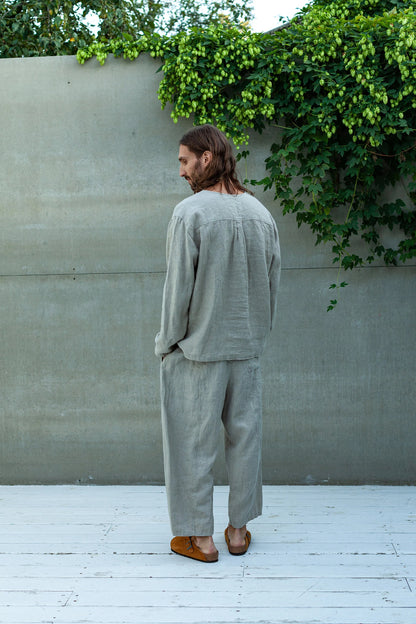 Men’s Medieval Linen Tunic, TARASA Laced Neck Shirt