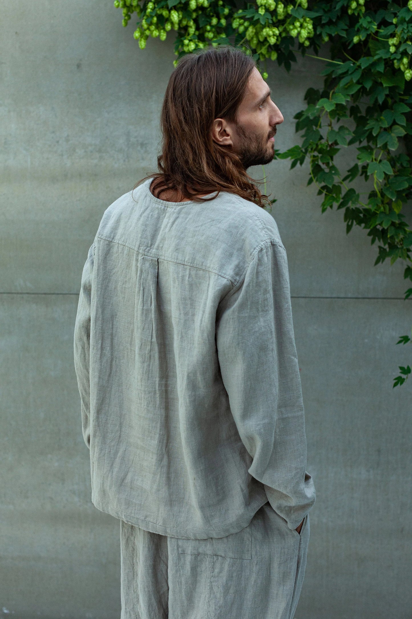 Men’s Medieval Linen Tunic, TARASA Laced Neck Shirt