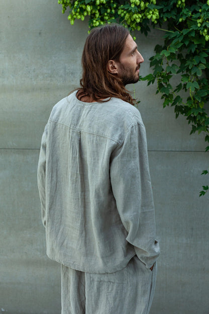 Men’s Medieval Linen Tunic, TARASA Laced Neck Shirt