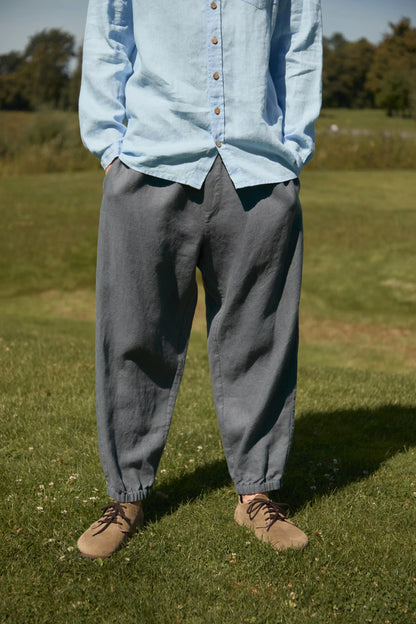 Relaxed Linen Trousers for Men, Plum Loose Fit Pants