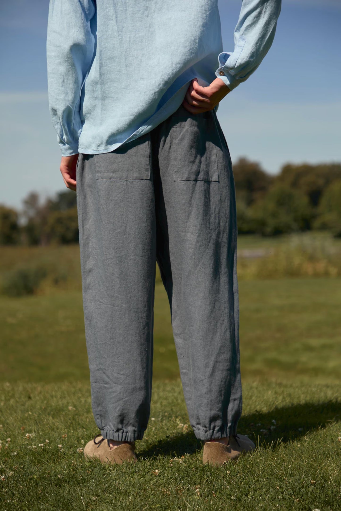 Relaxed Linen Trousers for Men, Plum Loose Fit Pants