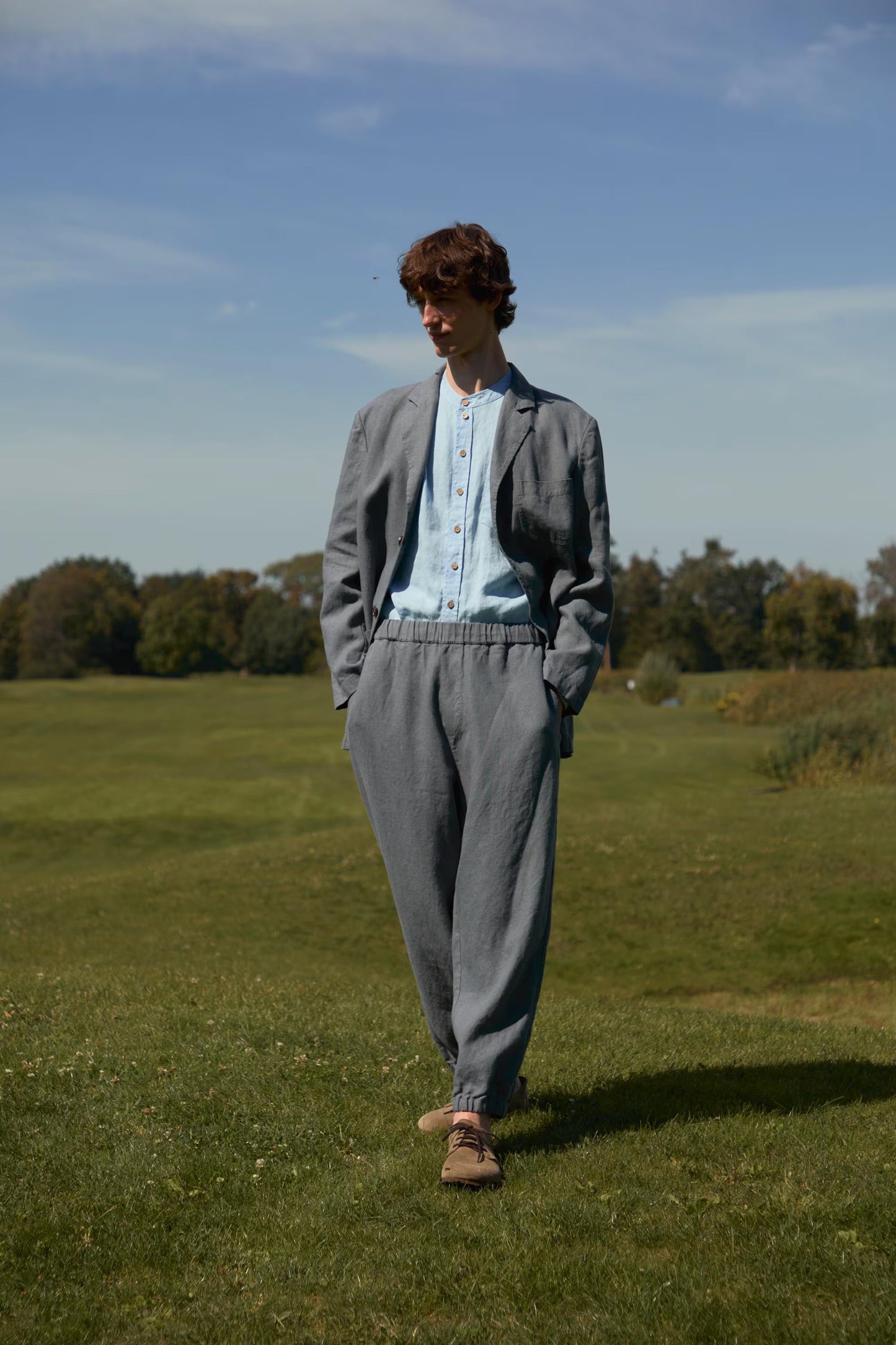 Relaxed Linen Trousers for Men, Plum Loose Fit Pants