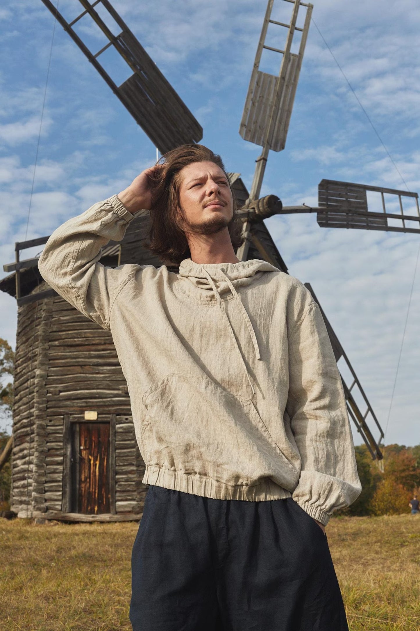 Men’s Linen Hoodie, MOSS Relaxed Fit Hooded Shirt